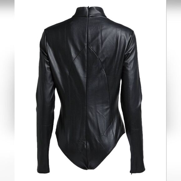 WOLFORD x AMINA MUADDI TURTLENECK VEGAN LEATHER BODYSUIT size 10 M - Picture 6 of 13